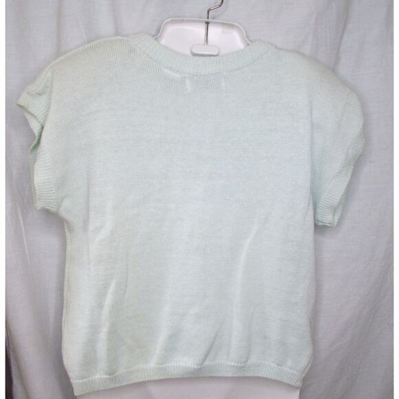 Shenanigans Knit Pullover Geometric Appliques Large Pastel Green Vintage 1980s - Picture 6 of 10